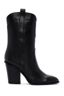 Women's Black Thick Heeled Leather Cowboy Boots | Derimod