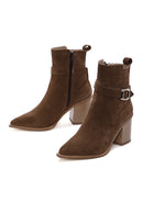 Women's Tan Suede Leather Heeled Boots | Derimod