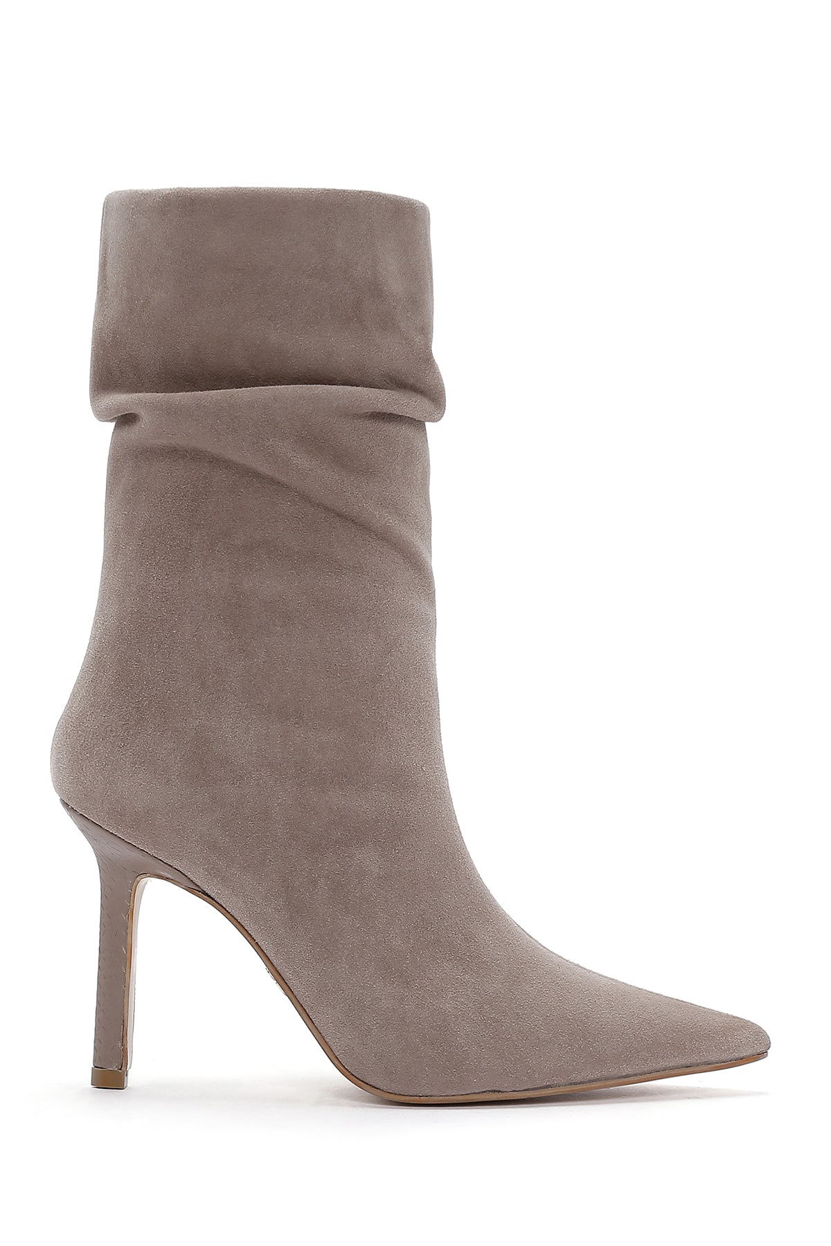 Women's Mink Thin Heeled Suede Leather Boots 23WFD164210 | Derimod