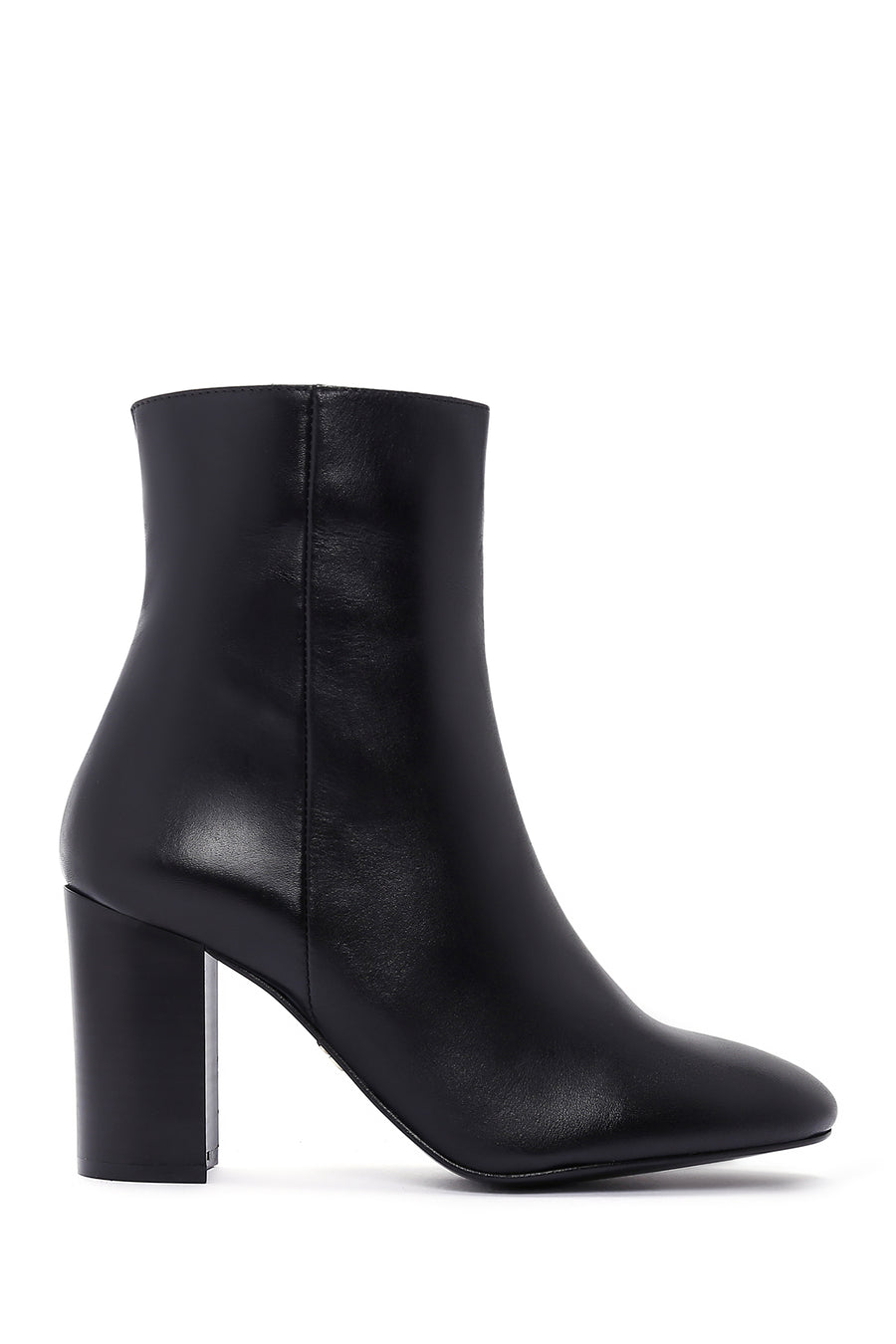 Women's Black Heeled Zippered Leather Boots 23WFD164418 | Derimod