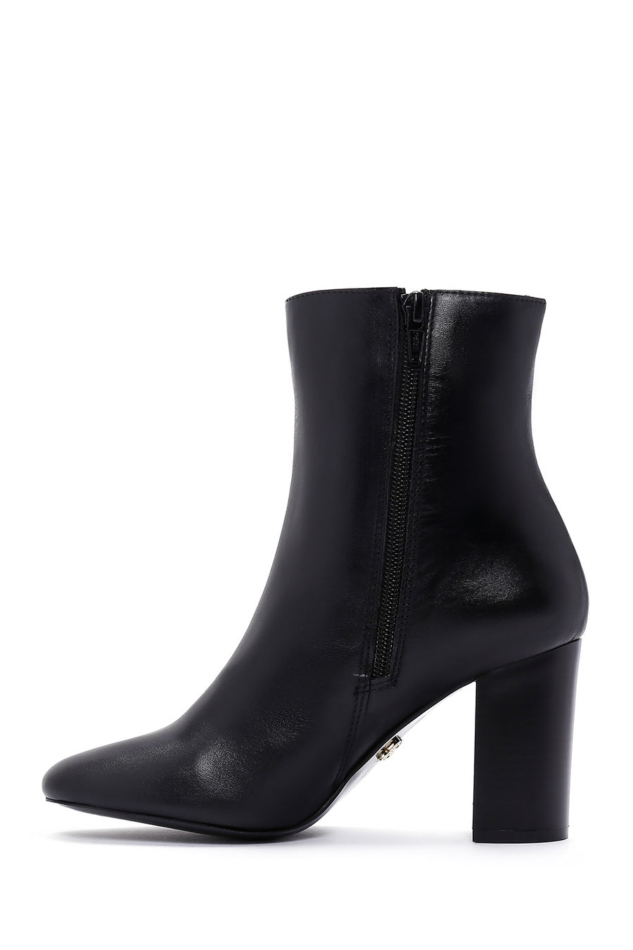 Women's Black Heeled Zippered Leather Boots