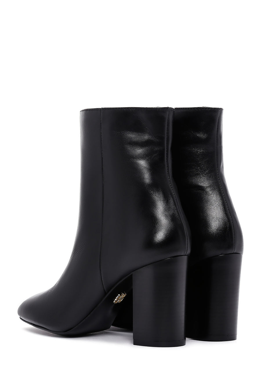 Women's Black Heeled Zippered Leather Boots