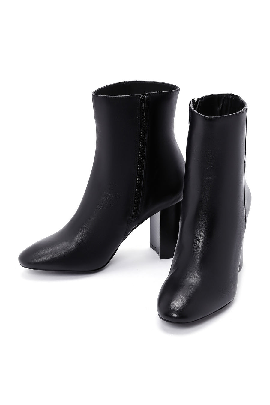 Women's Black Heeled Zippered Leather Boots