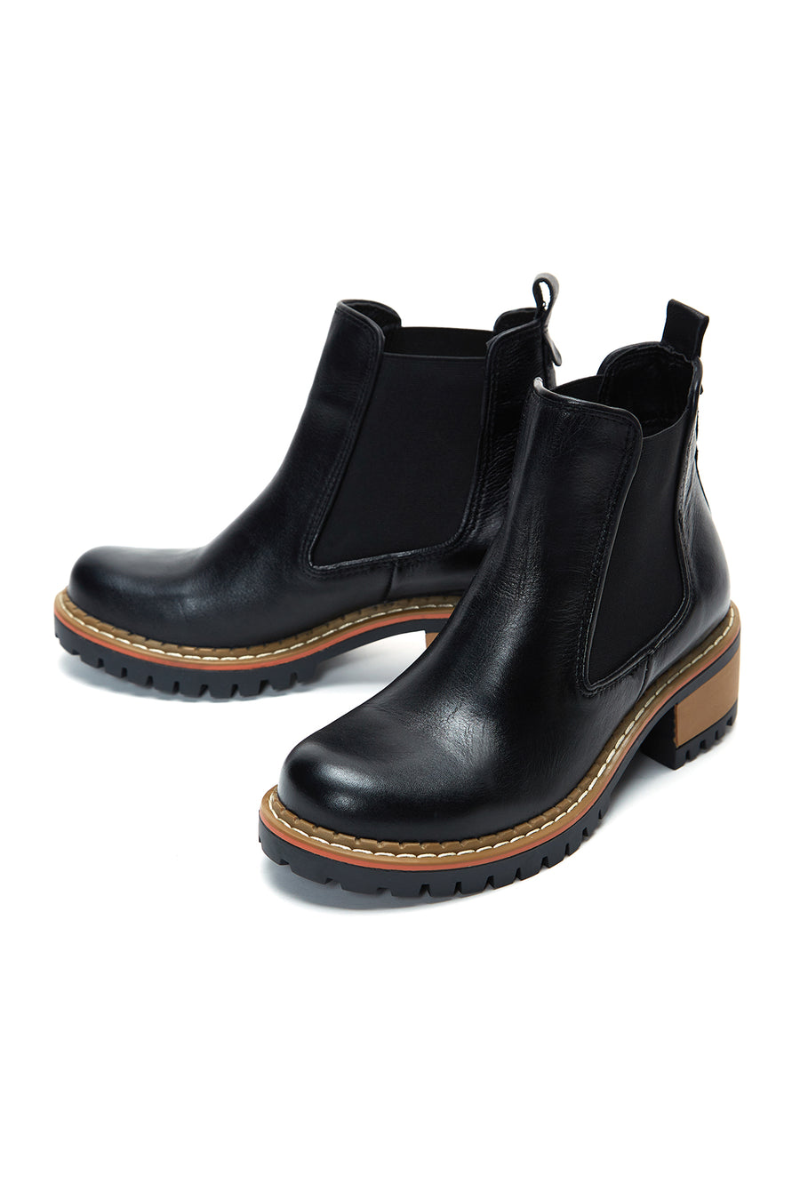Women's Black Leather Heeled Chelsea Boots