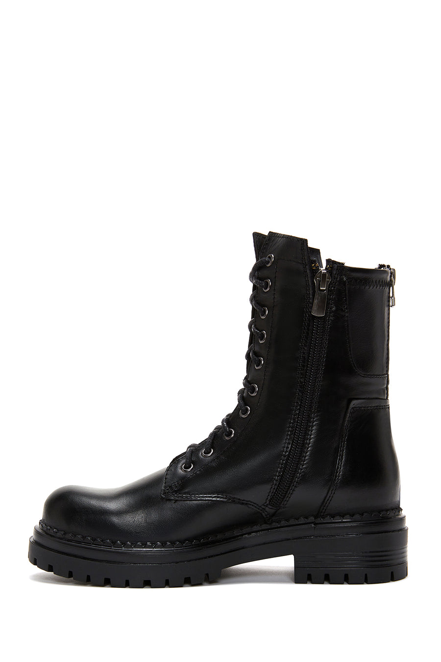 Women's Black Leather Zippered Boots