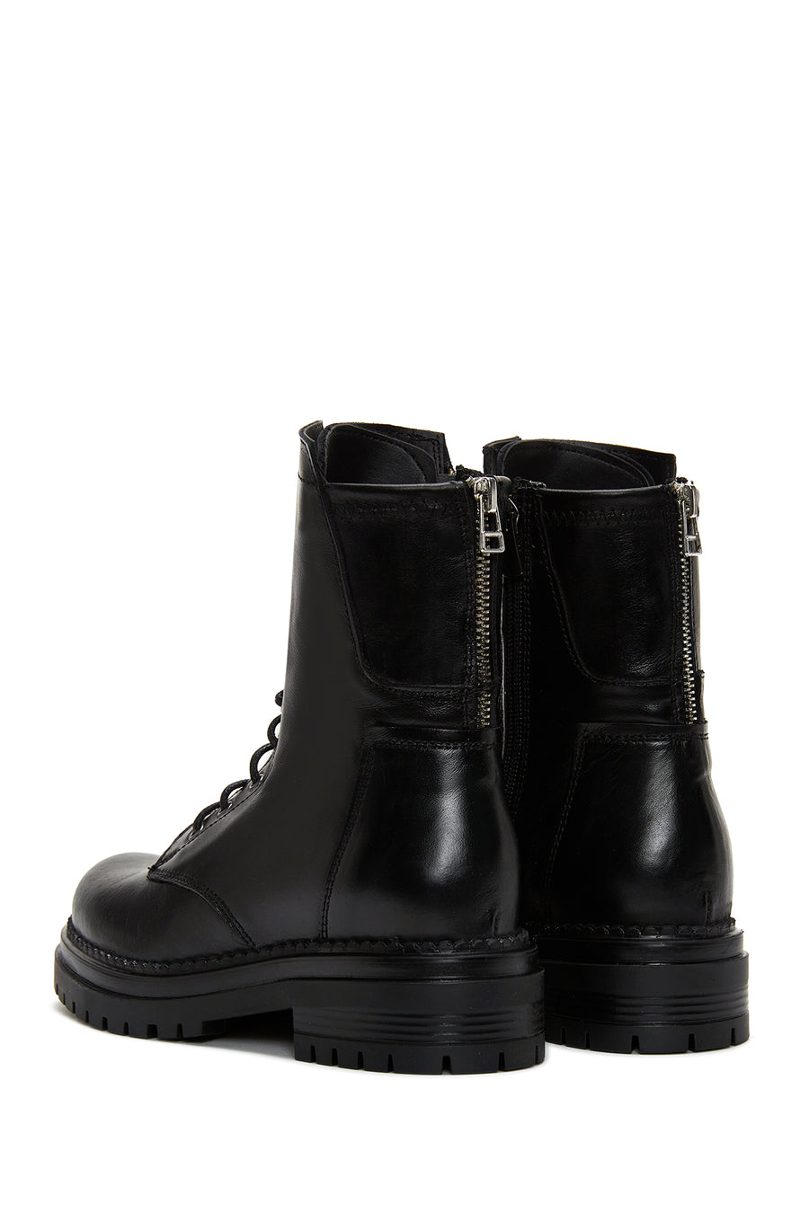 Women's Black Leather Zippered Boots
