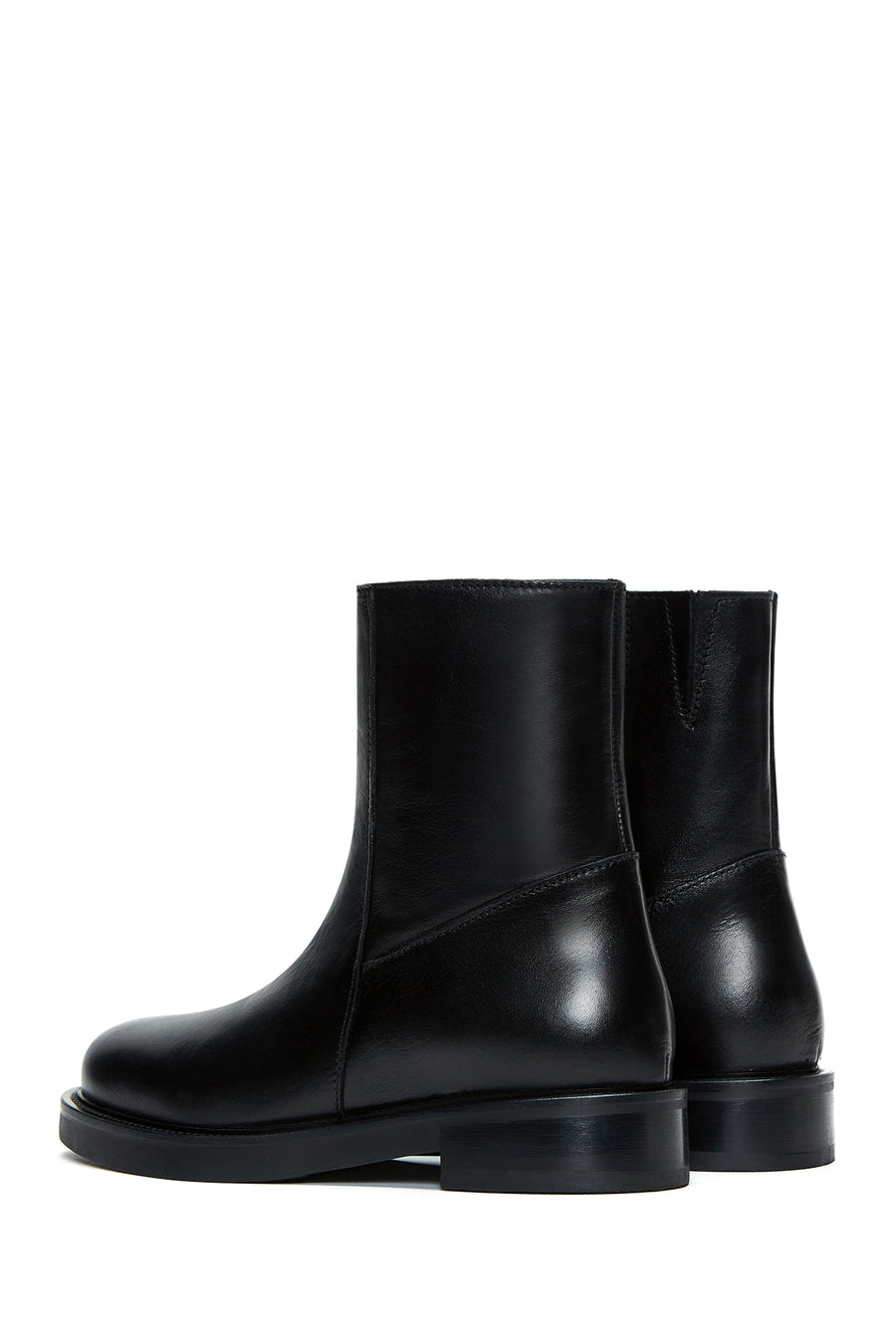 Women's Black Leather Zippered Flat Classic Boots