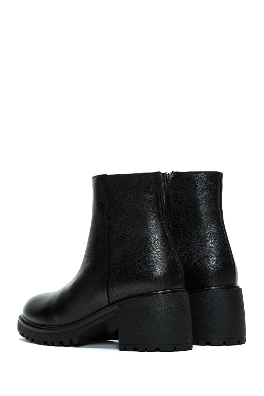 Women's Black Leather Zippered Heeled Classic Boots