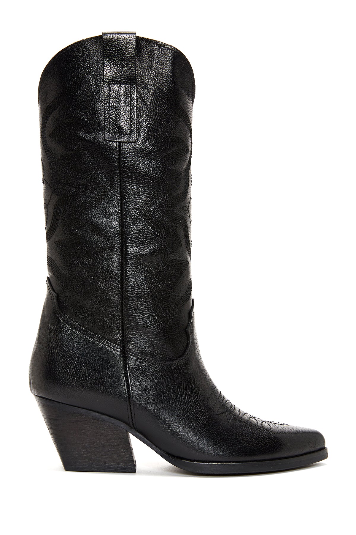 Women's Black Leather Heeled Cowboy Boots 23WFD184418 | Derimod