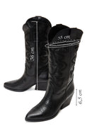 Women's Black Leather Heeled Cowboy Boots | Derimod