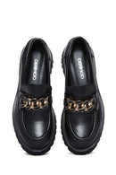Women's Black Leather Buckle Loafer | Derimod