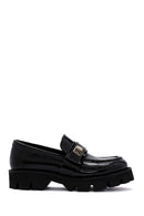 Women's Black Leather Thick Soled Patent Leather Casual Loafer | Derimod