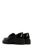 Women's Black Leather Patent Leather Masculine Loafer | Derimod