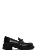 Women's Black Leather Buckle Masculine Casual Loafer | Derimod