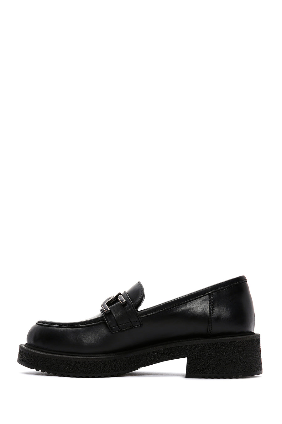 Women's Black Leather Buckle Masculine Casual Loafer