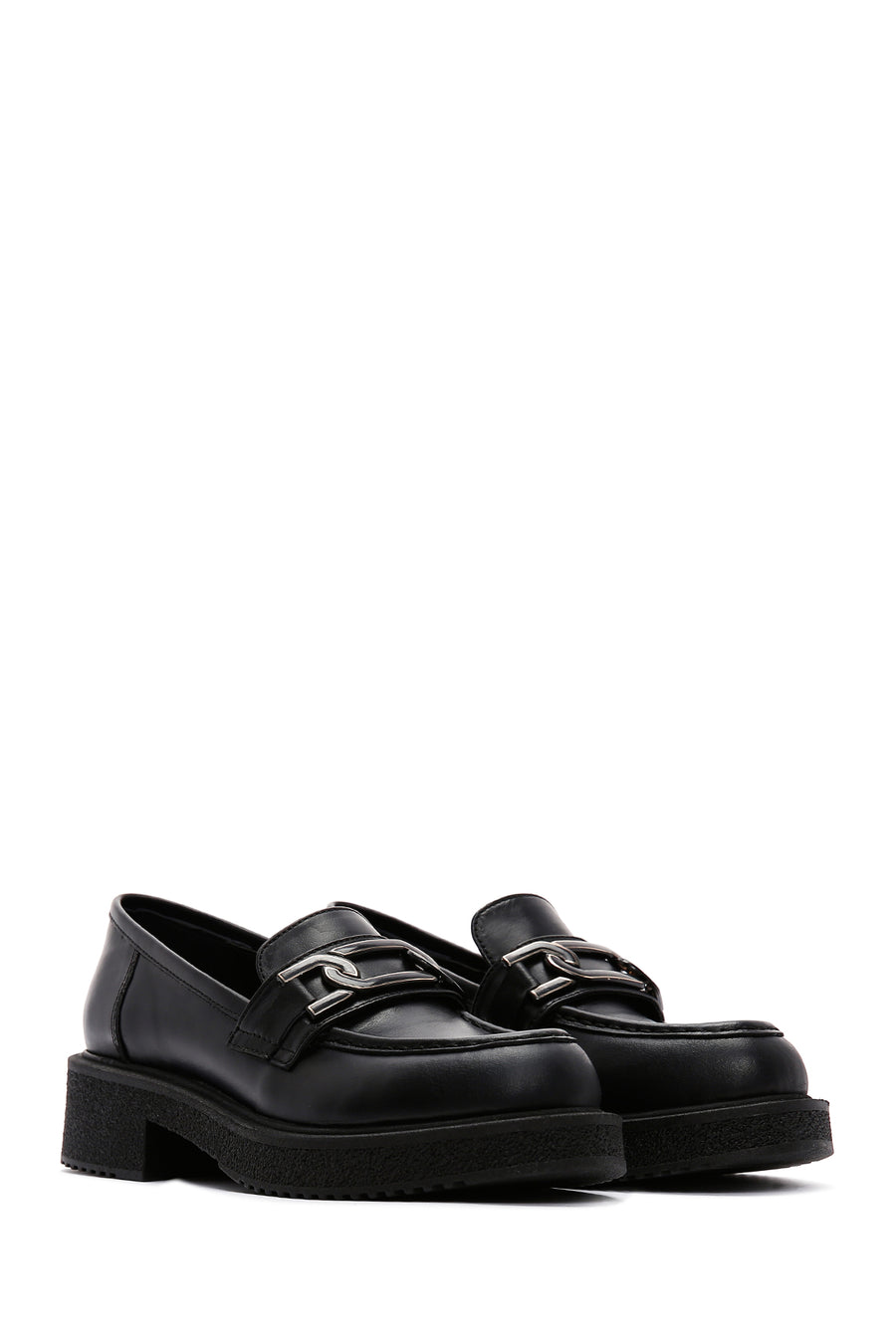 Women's Black Leather Buckle Masculine Casual Loafer