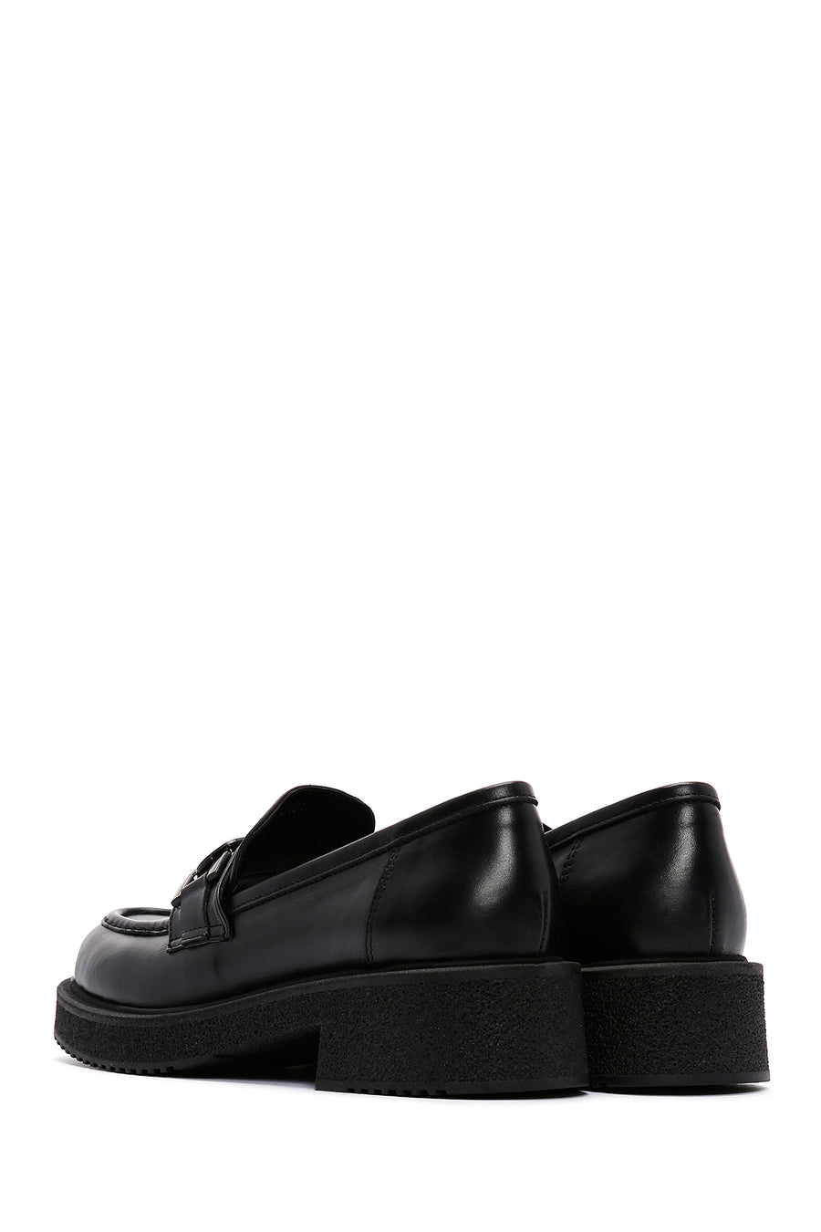 Women's Black Leather Buckle Masculine Casual Loafer