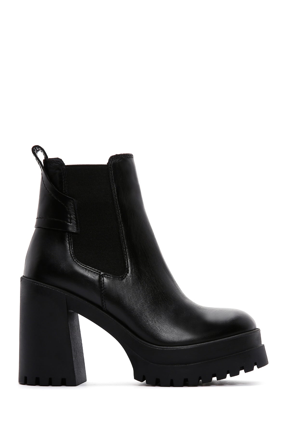 Women's Black Leather High Heeled Platform Chelsea Boots 23WFD192118 | Derimod