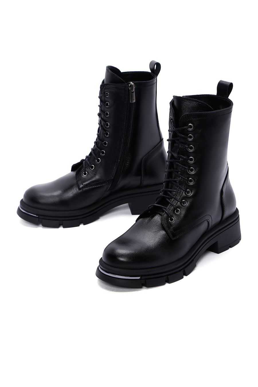Women's Black Leather Zippered Boots
