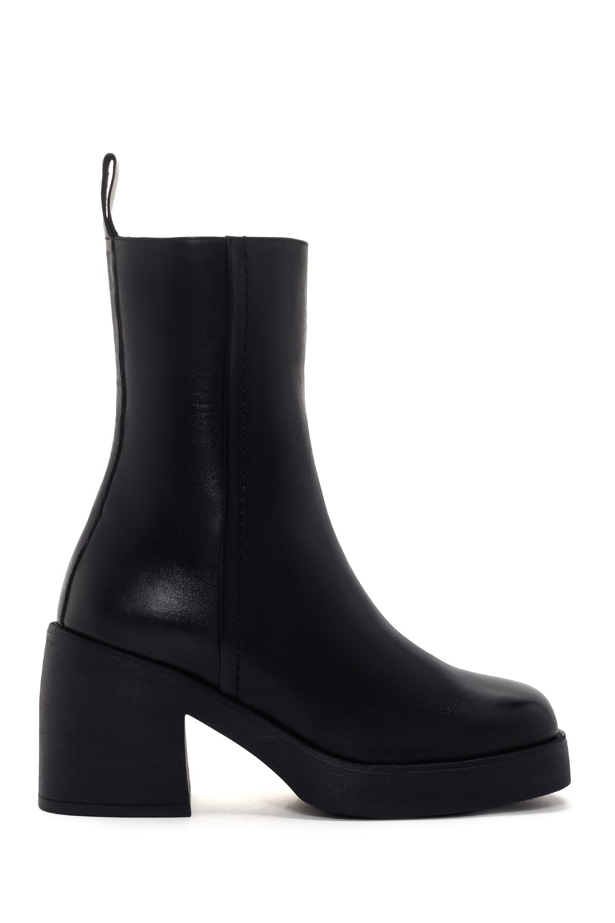 Women's Black Thick Heeled Zippered Leather Boots 23WFD201118 | Derimod