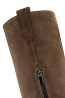 Women's Tan Short Heeled Suede Leather Boots | Derimod