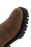 Women's Tan Short Heeled Suede Leather Boots | Derimod