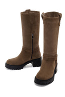 Women's Tan Short Heeled Suede Leather Boots | Derimod