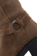 Women's Tan Short Heeled Suede Leather Boots | Derimod