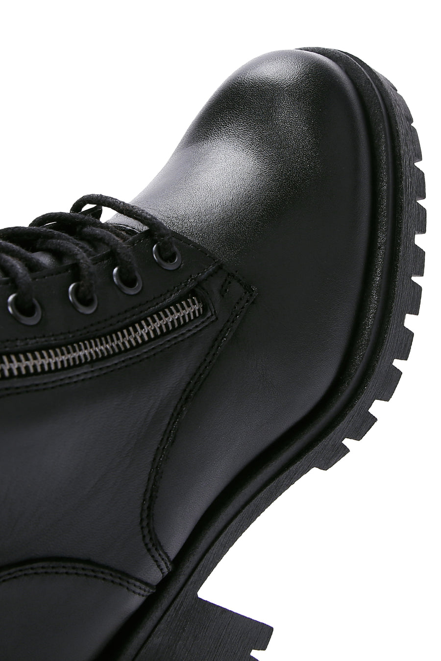 Women's Black Leather Platform Heeled Boots