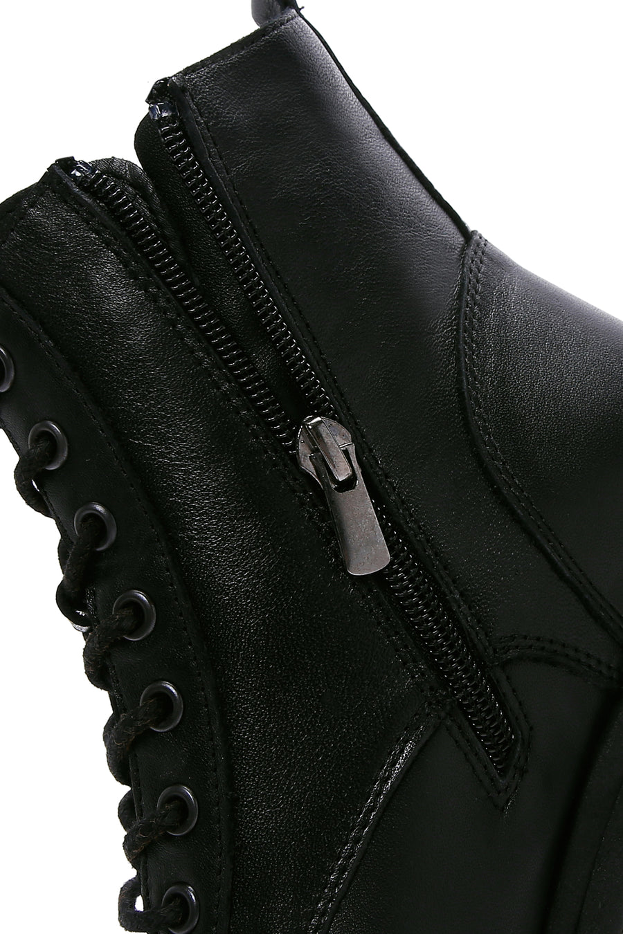 Women's Black Leather Platform Heeled Boots