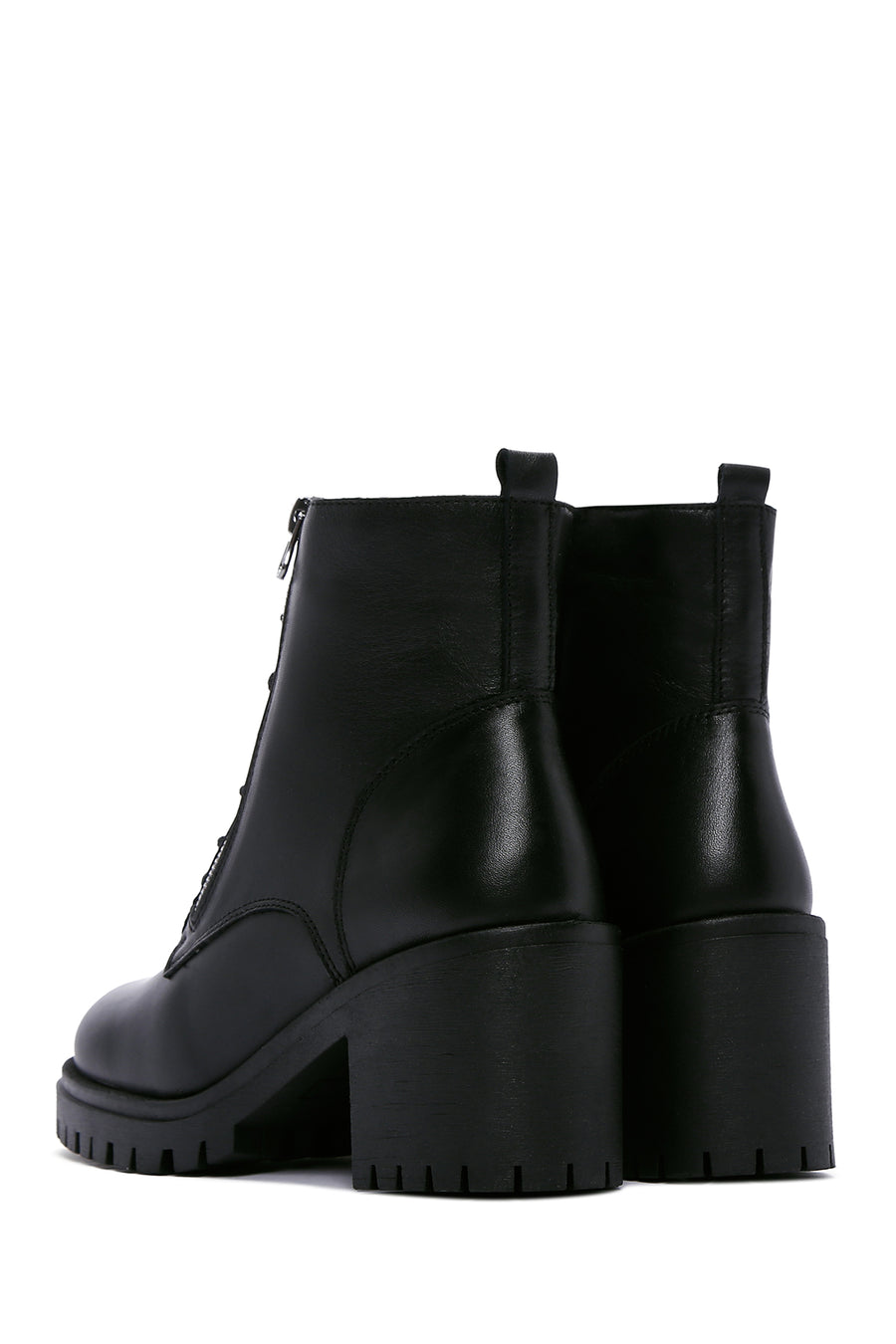 Women's Black Leather Platform Heeled Boots