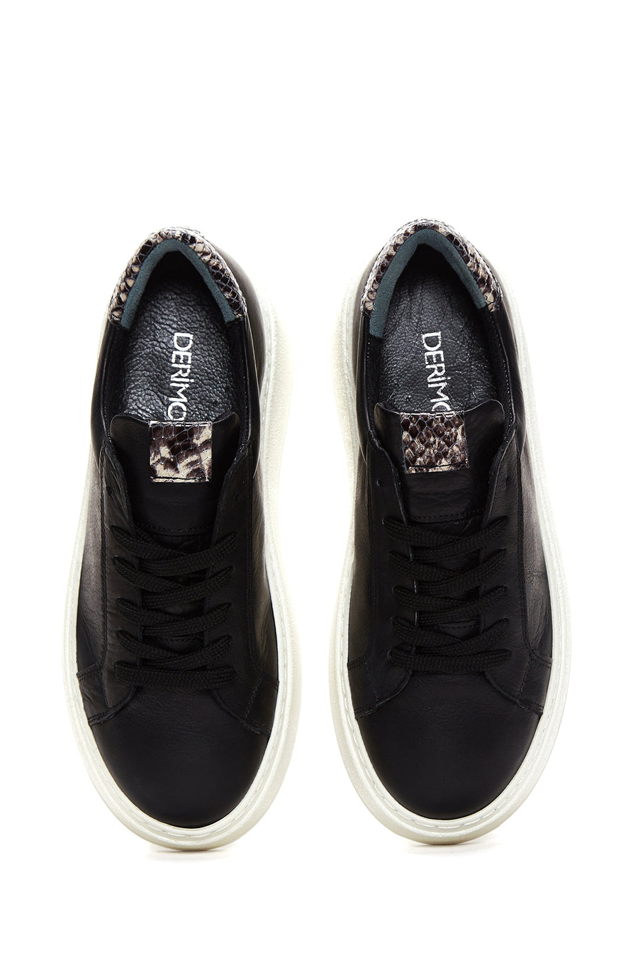 Women's Black Leather Thick Soled Sneaker