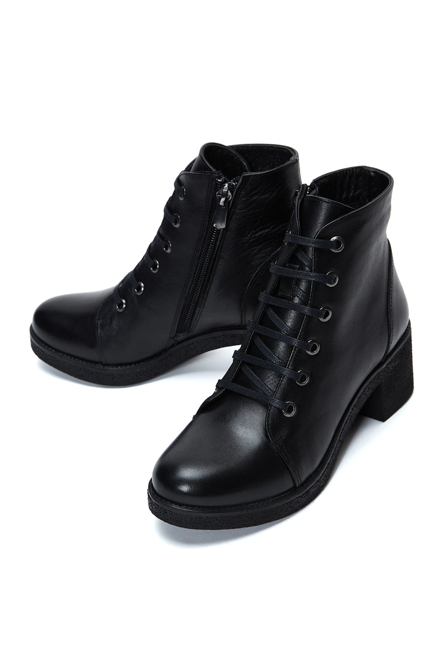 Women's Black Leather Heeled Boots