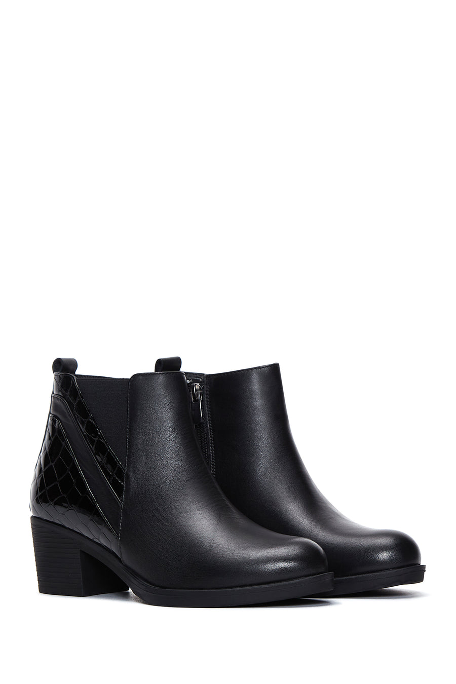 Women's Black Leather Heeled Boots