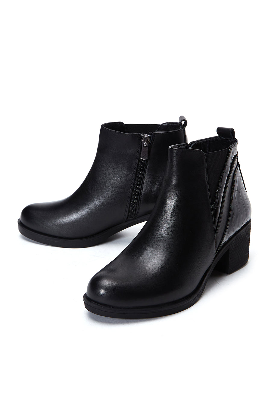 Women's Black Leather Heeled Boots