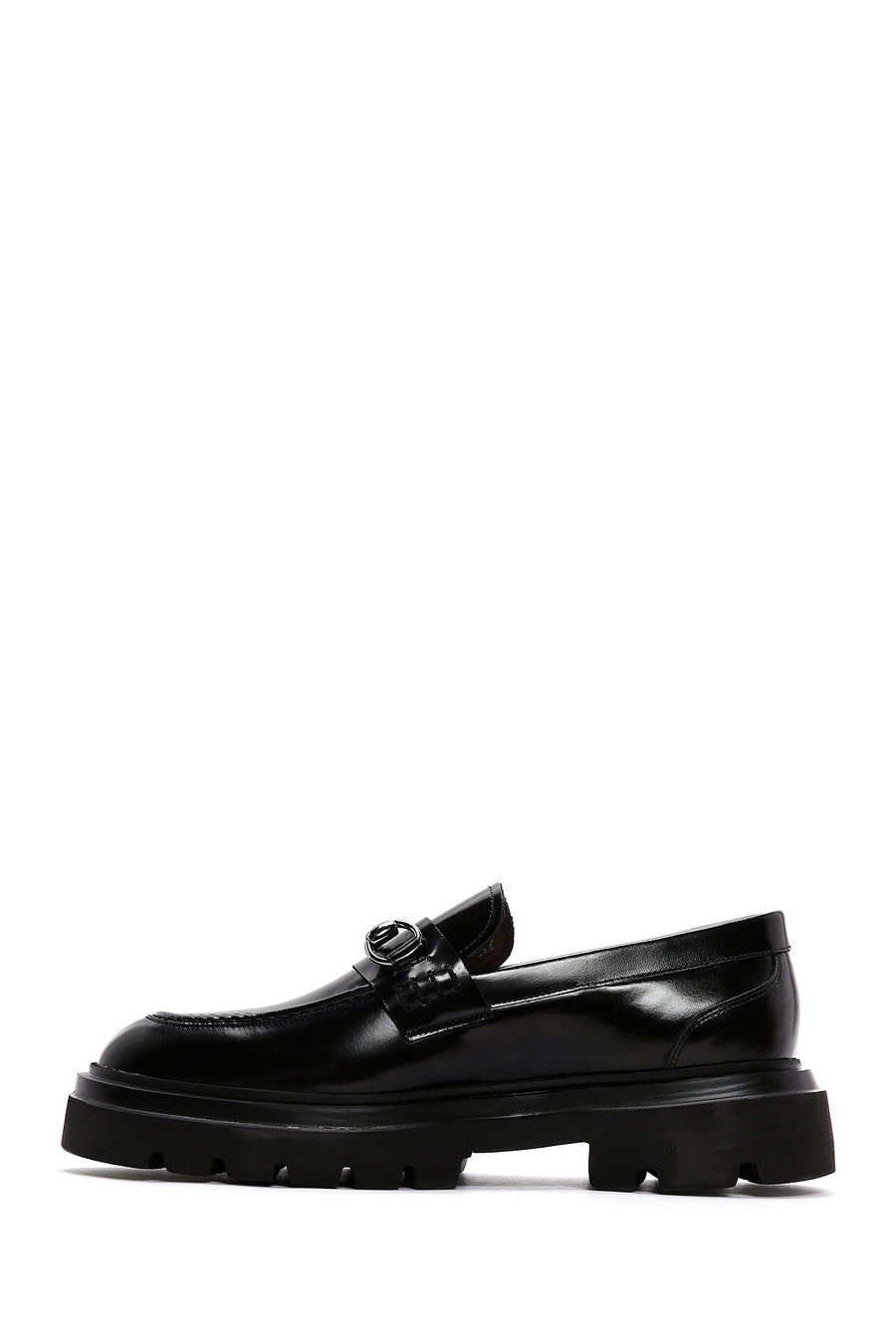 Men's Black Patent Leather Buckle Thick Soled Casual Loafer