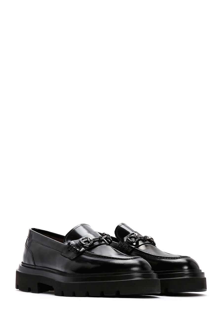 Men's Black Patent Leather Buckle Thick Soled Casual Loafer