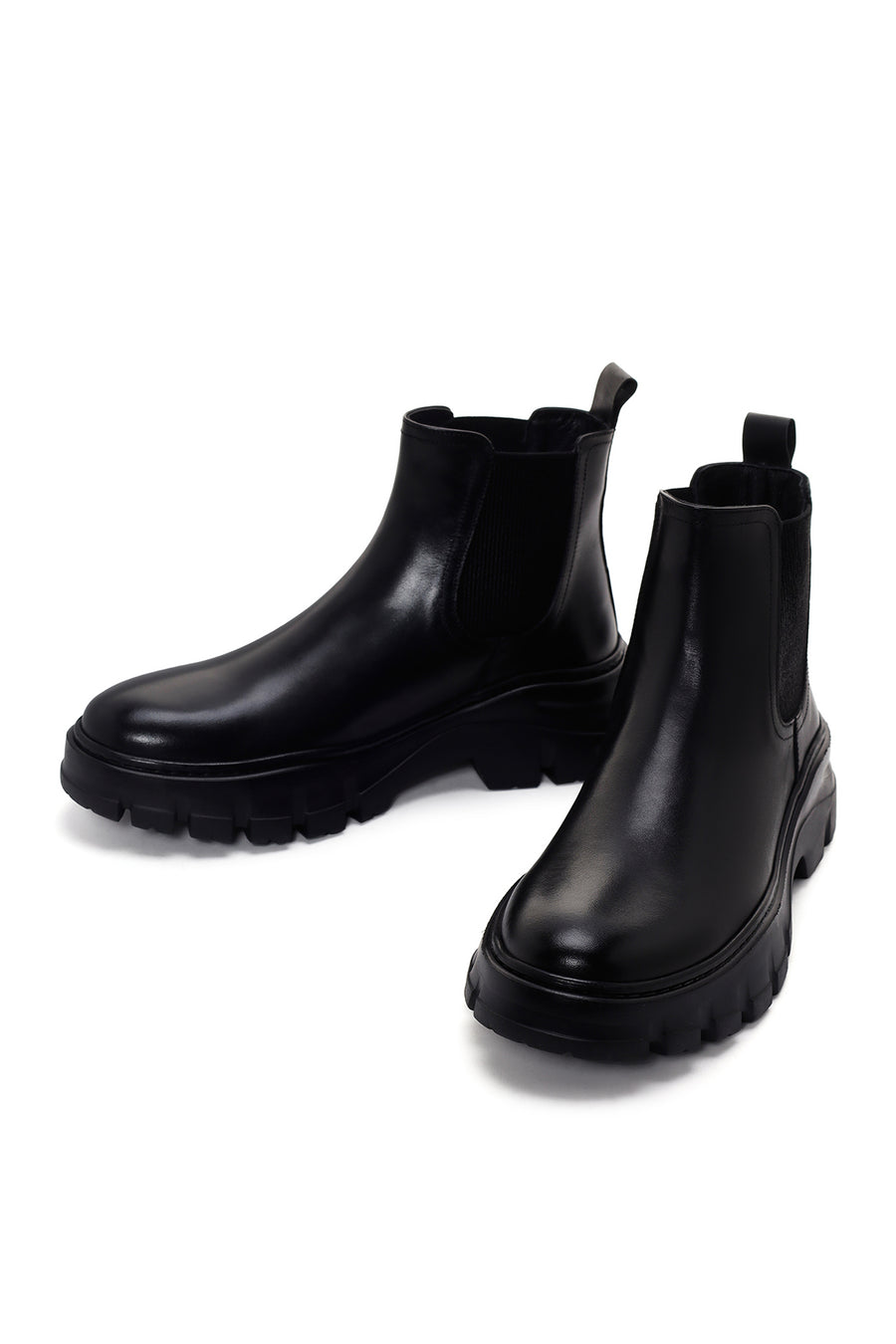 Men's Black Thick Sole Leather Casual Chelsea Boots