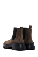 Men's Khaki Thick Soled Chelsea Nubuck Leather Boots | Derimod