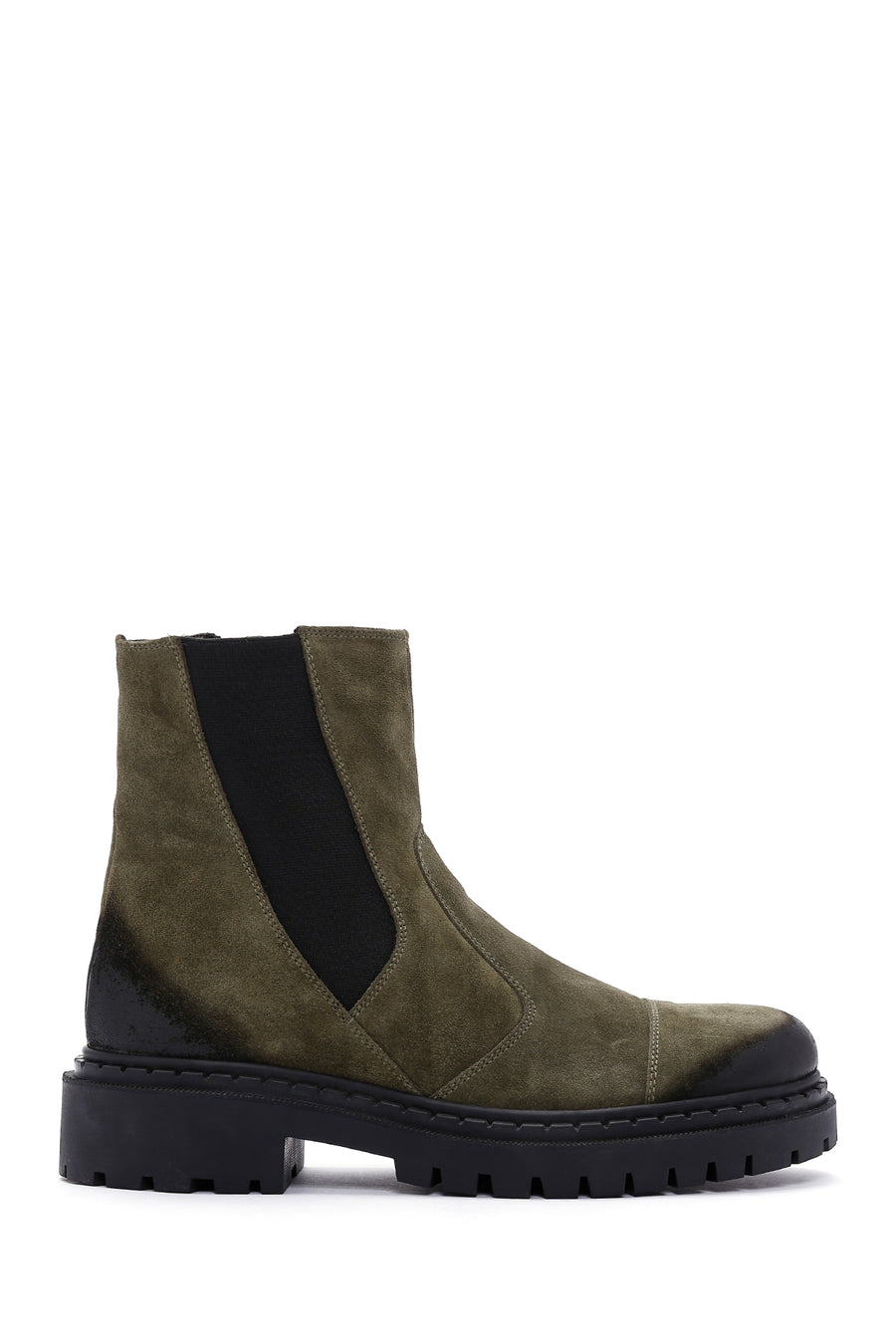 Men's Khaki Suede Zippered Leather Casual Boots 23WFD672110 | Derimod