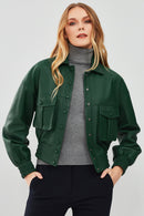 Chloe Women's Green Oversize Short Leather Coat | Derimod