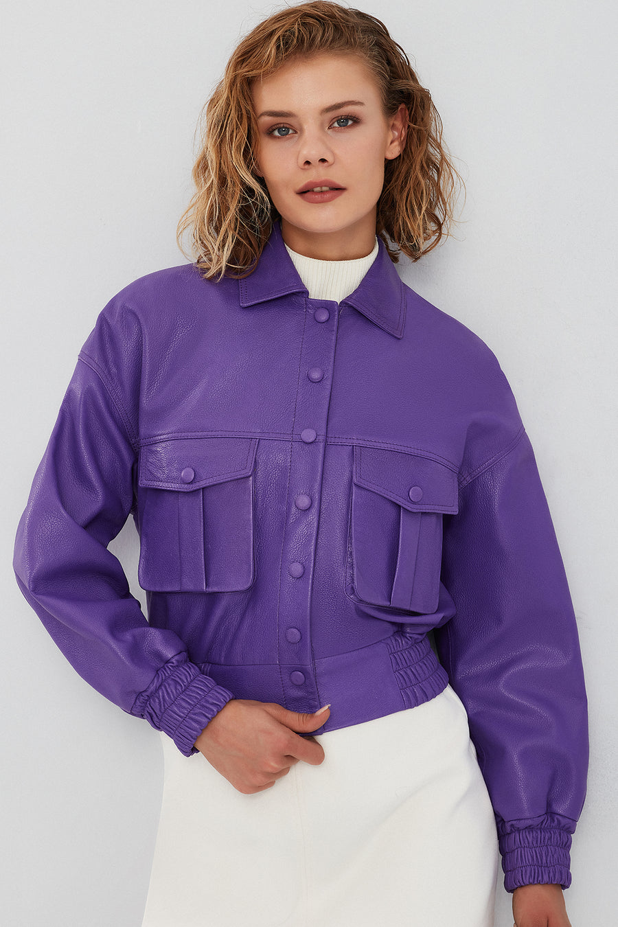 Chloe Women's Purple Oversize Short Leather Coat