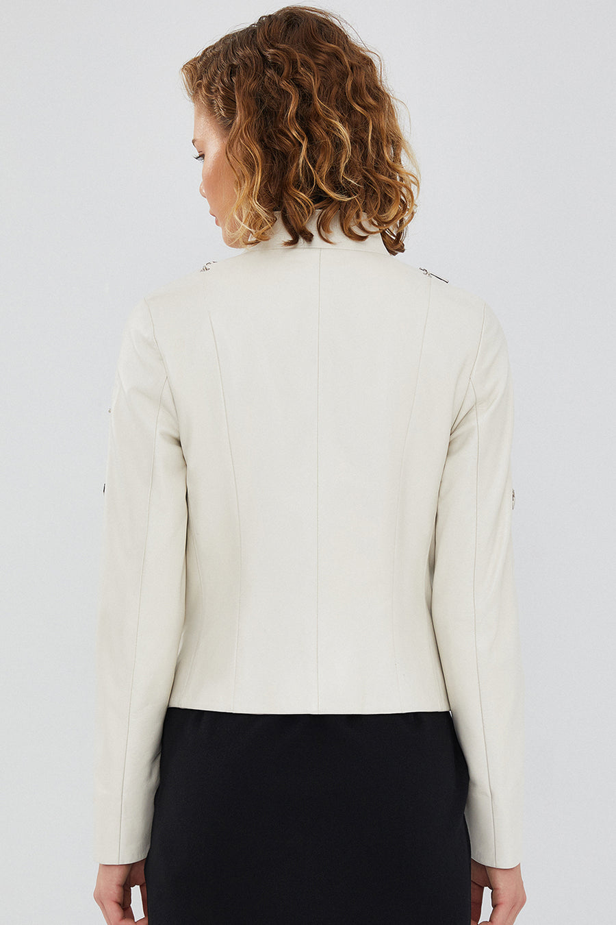 Tara Women's Beige Short Leather Jacket