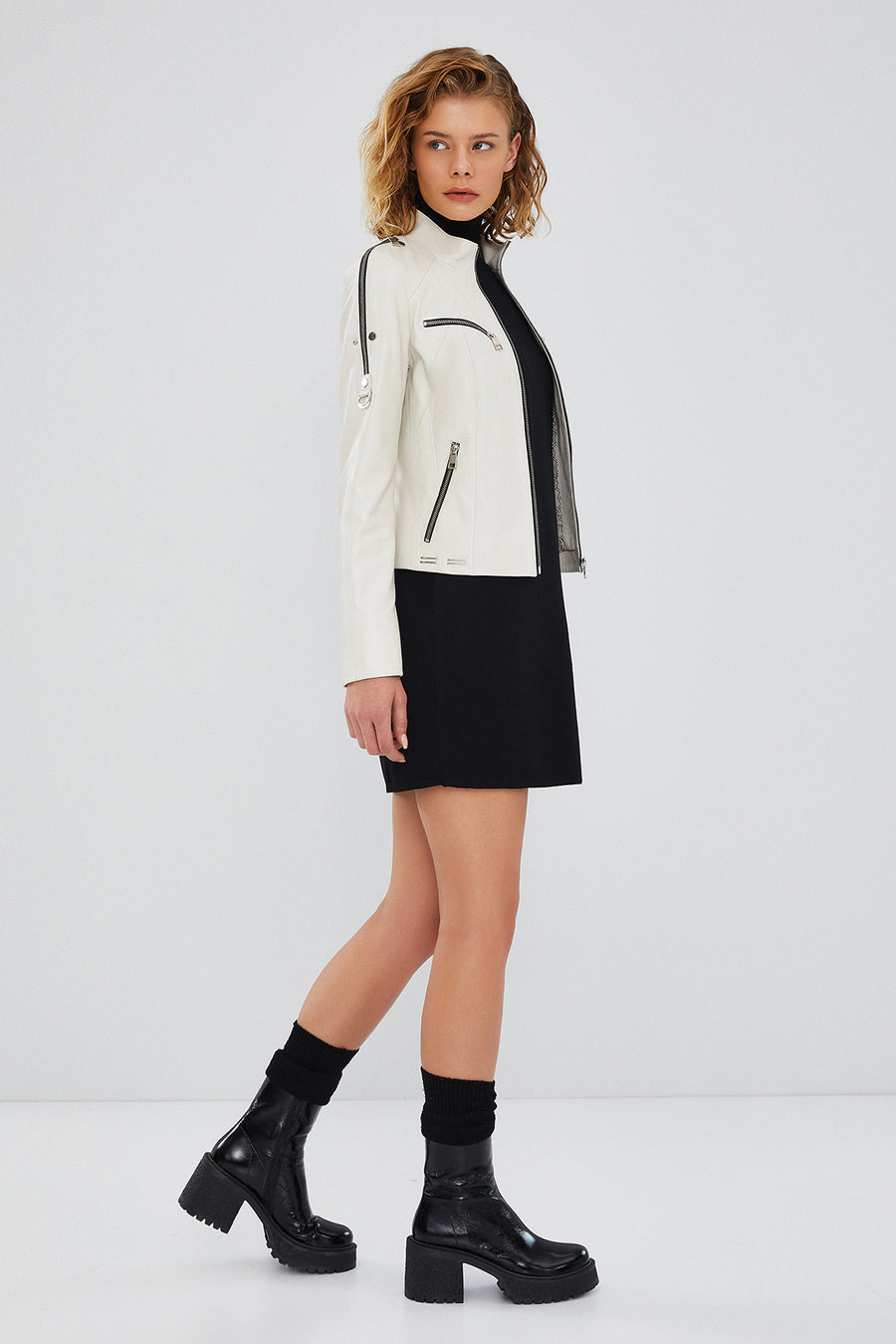 Tara Women's Beige Short Leather Jacket