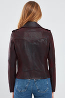 Amor Women's Burgundy Biker Leather Jacket | Derimod
