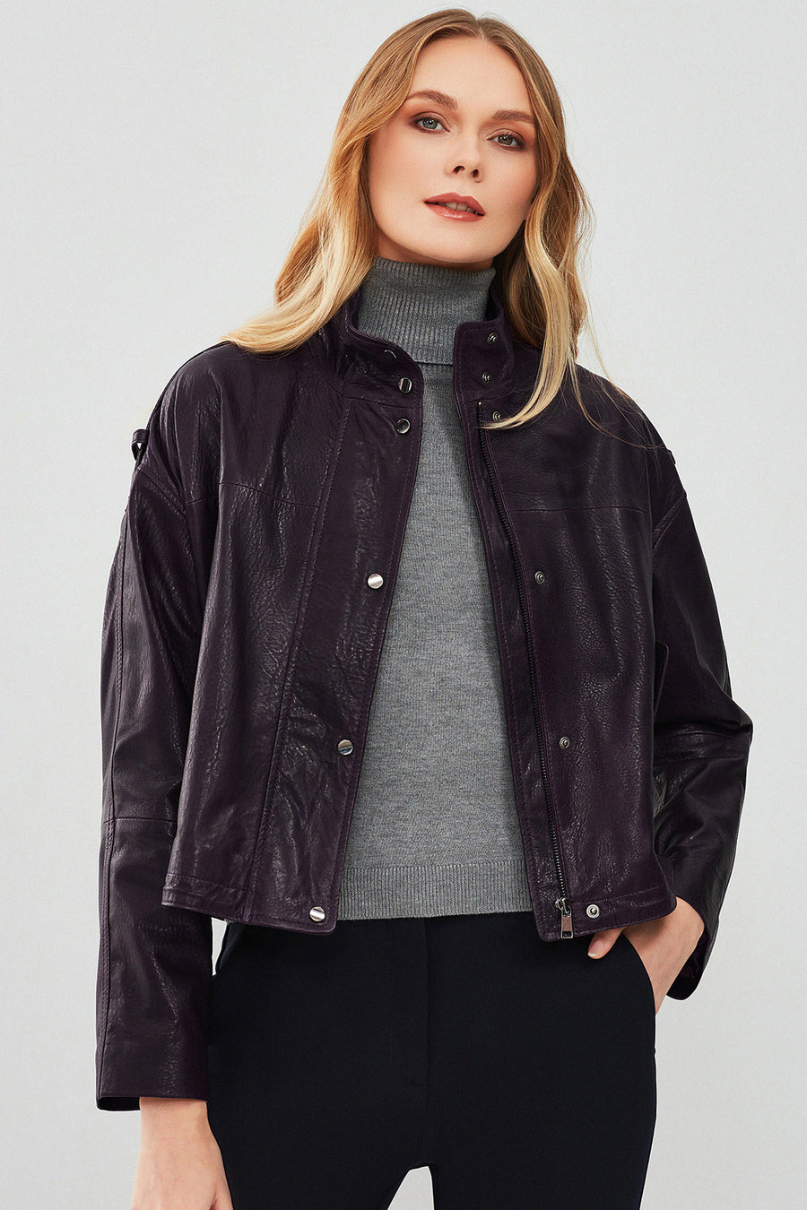 Cassy Women's Purple Oversize Leather Jacket