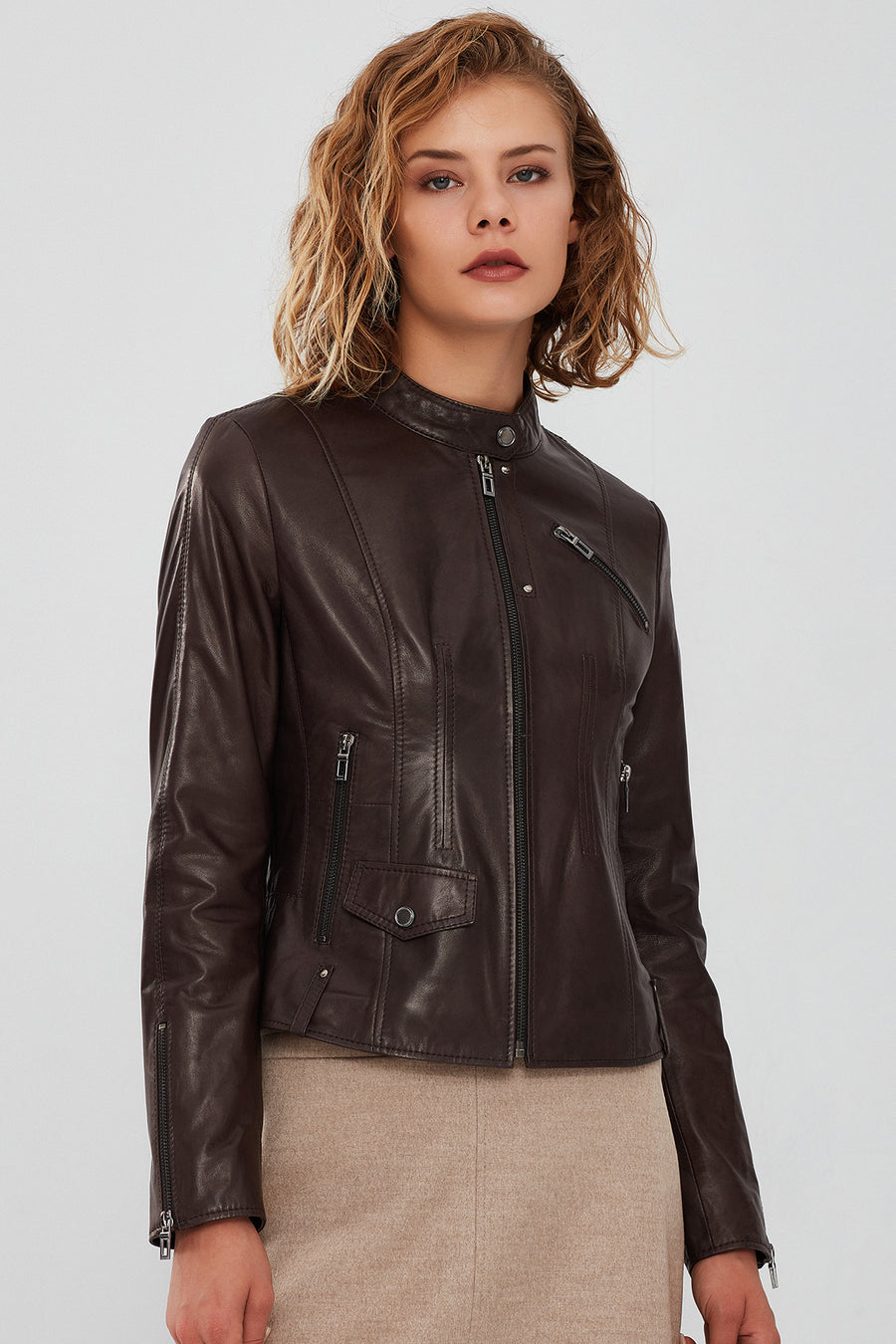 Madison Women's Brown Short Leather Jacket
