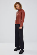 Eva Women's Brown Slim-Fit Short Leather Jacket | Derimod