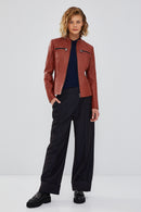 Eva Women's Brown Slim-Fit Short Leather Jacket | Derimod