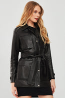Anastasia Women's Black Leather Coat | Derimod